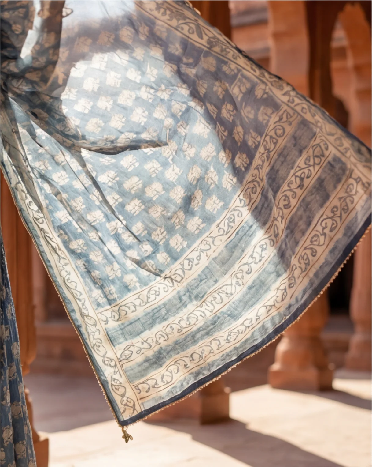Mokapot AI photoshoot - block print fabric and weave